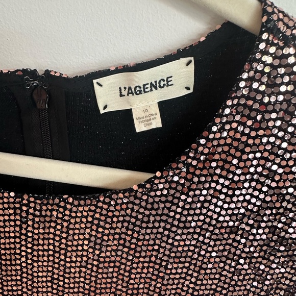 L'AGENCE Sunny Sequin Mini Dress in Black and Brown - Picture 5 of 9